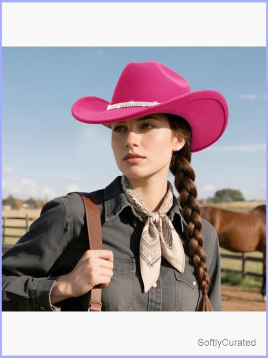 Classic Felt Wide Brim Cowboy Hat with Belt Buckle Retro Fedora Panama Hat